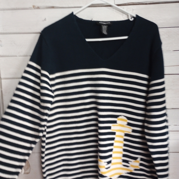 Nautical Blue and White V-Neck Sweater with Stripes - Picture 6 of 13